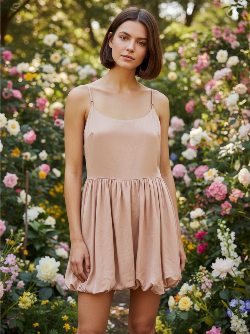 Jondie Size M Champagne Satin Mini Dress Spaghetti Strap Babydoll Party